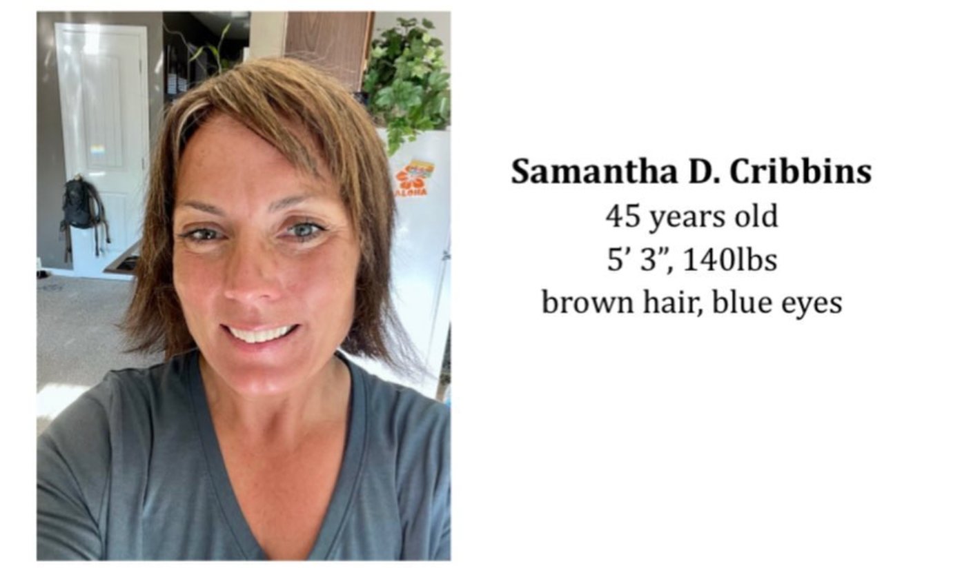 Samantha D. Cribbins, 45, was last seen leaving work at 6:45 a.m. Sunday, Feb. 5, in a gray 2016 Toyota Scion. The Washington state license is CBH9889.